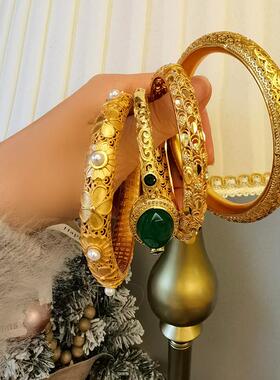 民族镀金新中式复古开口手镯玉随