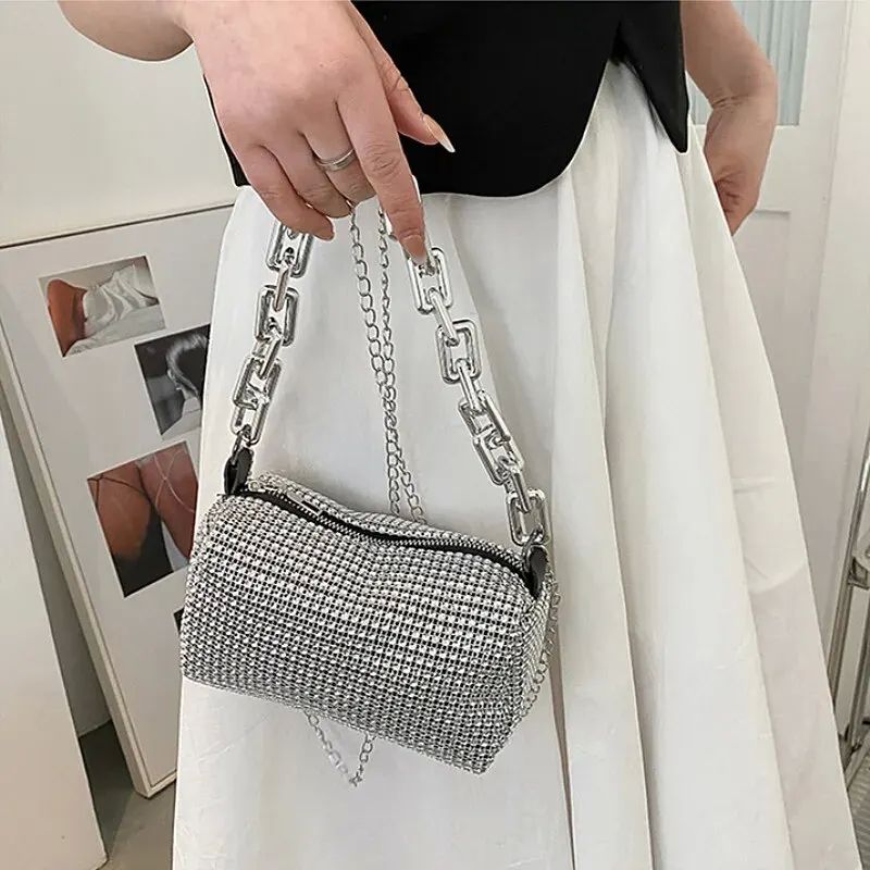 Allover Rhinestone Bucket Bag, Glitter Chain Prom Purse, Wom-图2