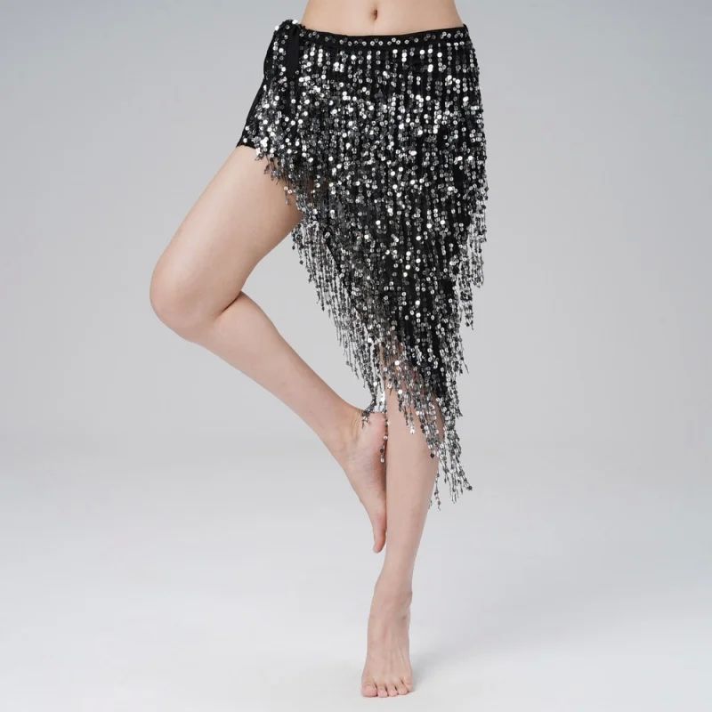 Triangle Sequins Bellydance Skirt Belly Dance Long Tassel Hi-图2