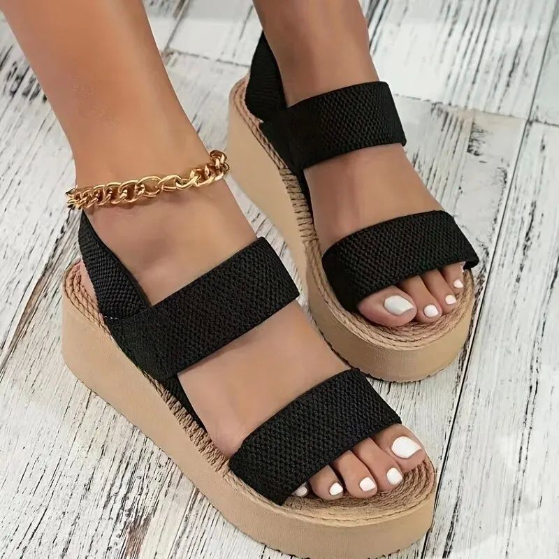 1pair Women's Minimalist Wedge Sandals Open Toe Thick Soled-图1