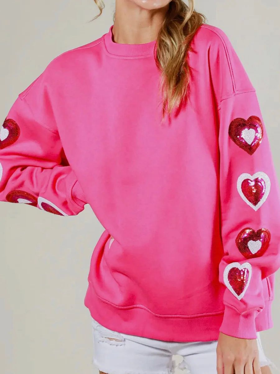 Valentine s Day Sweatshirt for Women Sequin Love Heart Graph - 图0