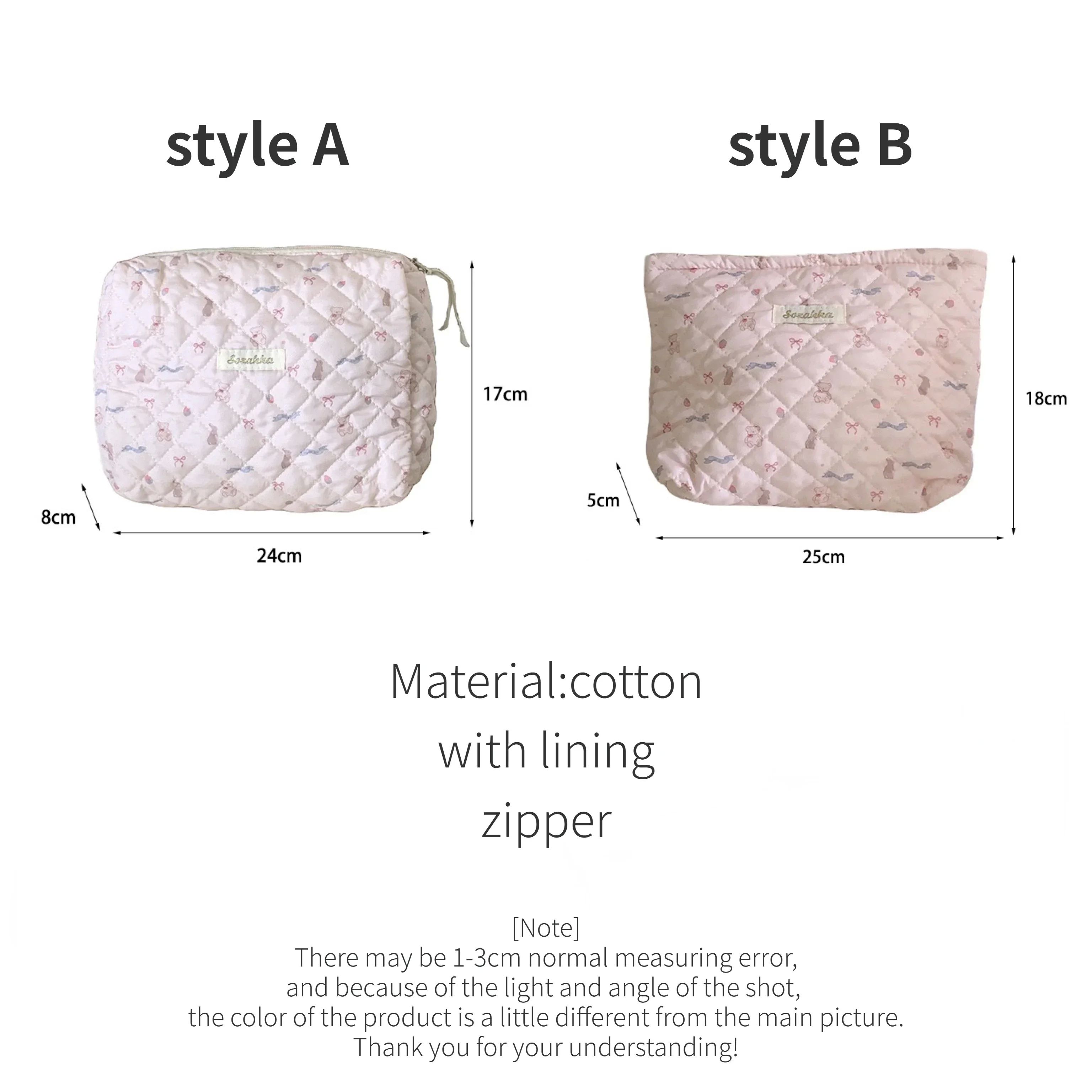 Cute Pink Women's Cosmetic Bag Make Up Case Quilted Cotton T - 图3