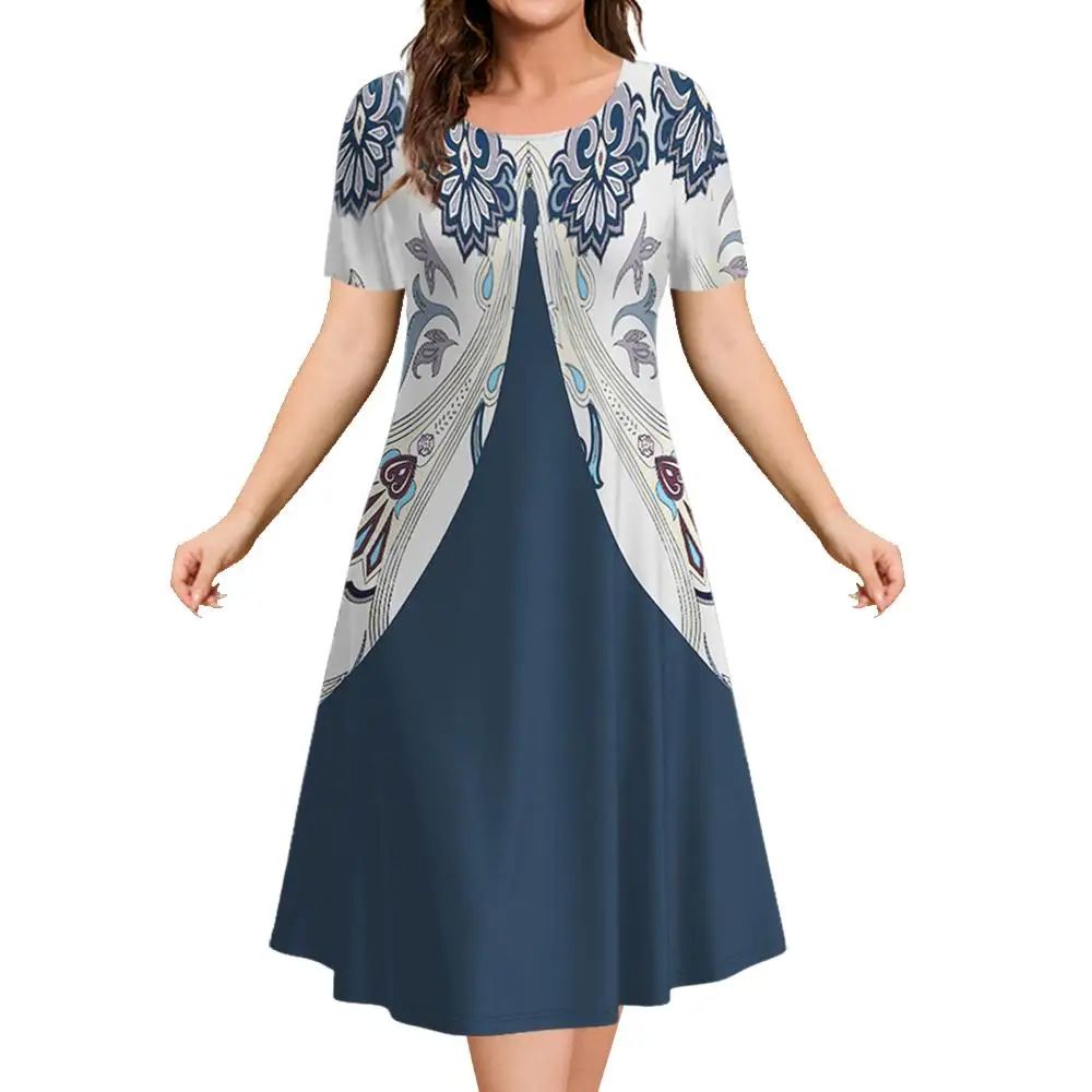 2023 New Women‘s Dresses 3d Flowers Pattern Short Sleeve To - 图3