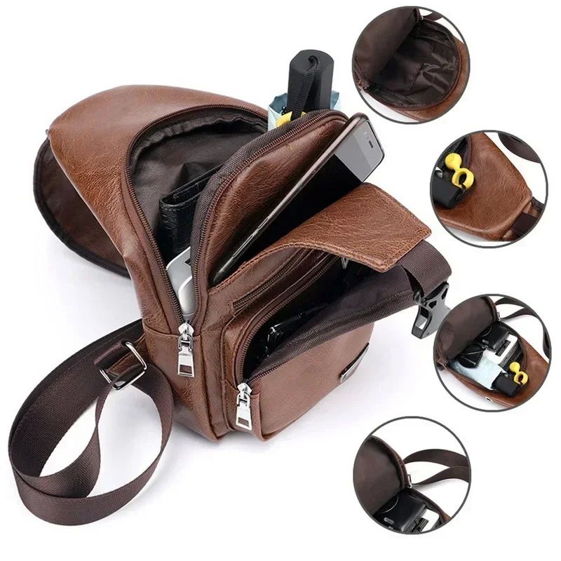 New USB Charging Chest Bag with Headset Hole Mens Multifunct - 图2