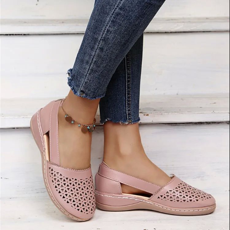 Women's Summer Flat Round Toe Sandals New Retro Button Sand-图1