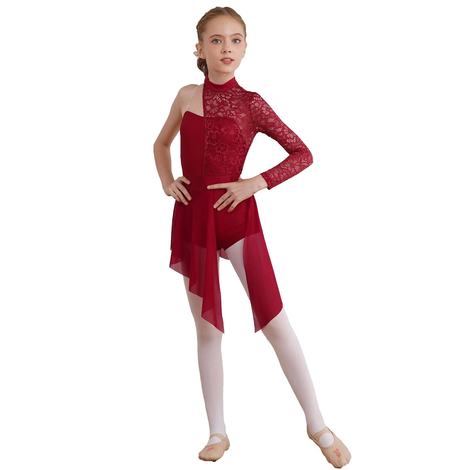 Kids Girls Modern Lyrical Dance Dress Figure Skating Costume - 图0