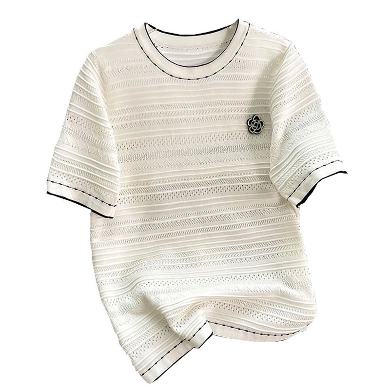 Summer Oversized women sweater pullover 2024 short sleeve o - 图3