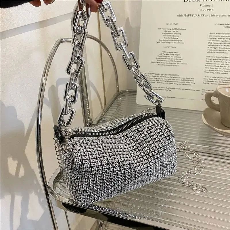 Allover Rhinestone Bucket Bag, Glitter Chain Prom Purse, Wom - 图1