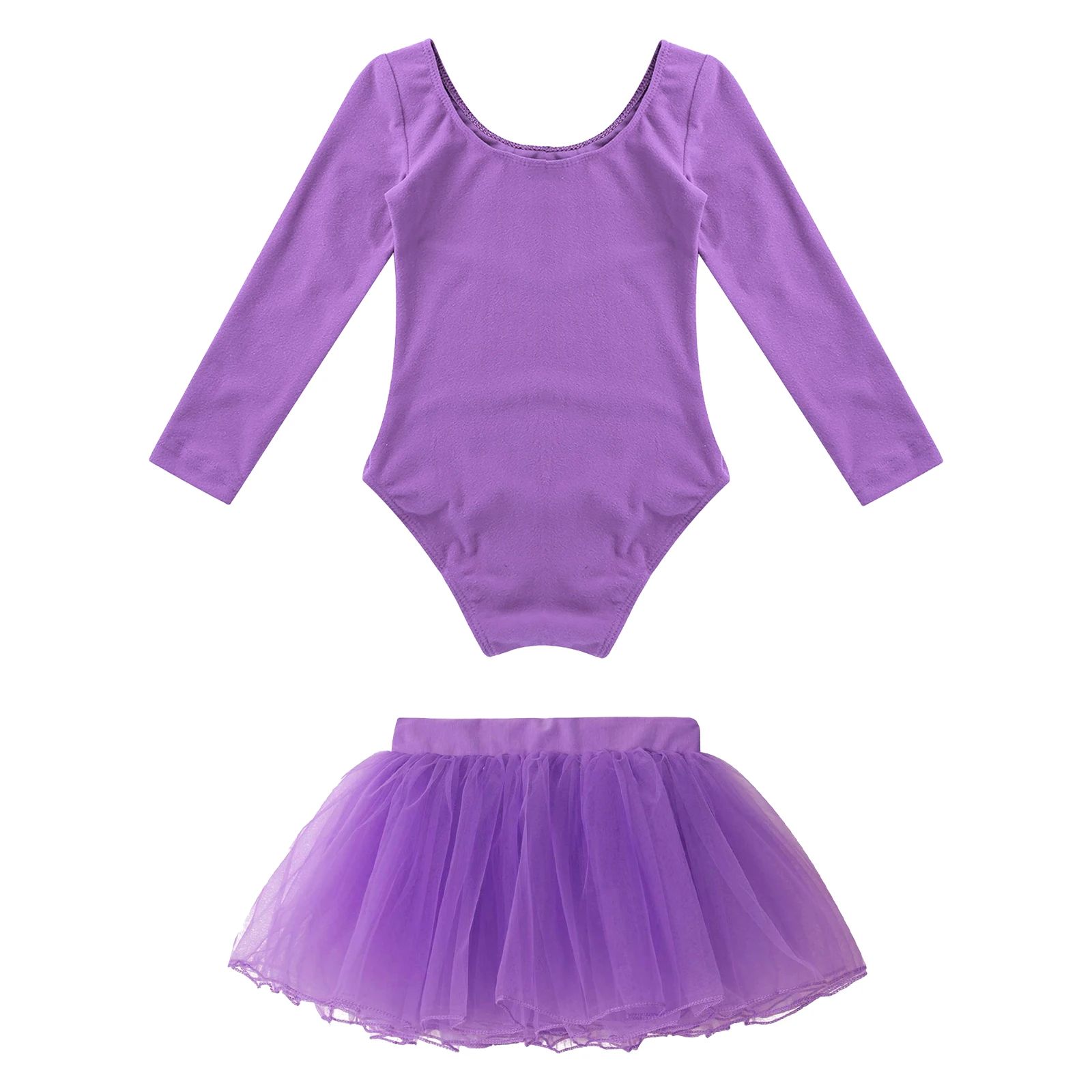 Girls Ballet Dance Leotards Long Sleeve Solid Color Leotard+-图0