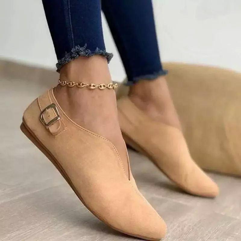 Women Loafers Retro Pointed Toe Suede Flat Shoes Summer Slip - 图2