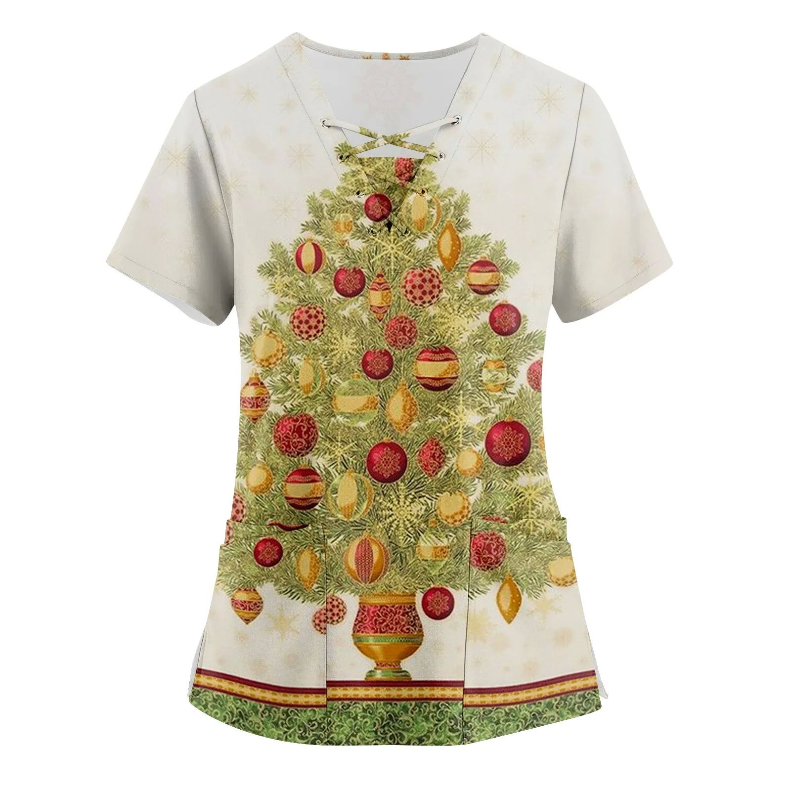 S-3XL 17Styles Christmas Cartoons Printed V-neck Short Sleev - 图2