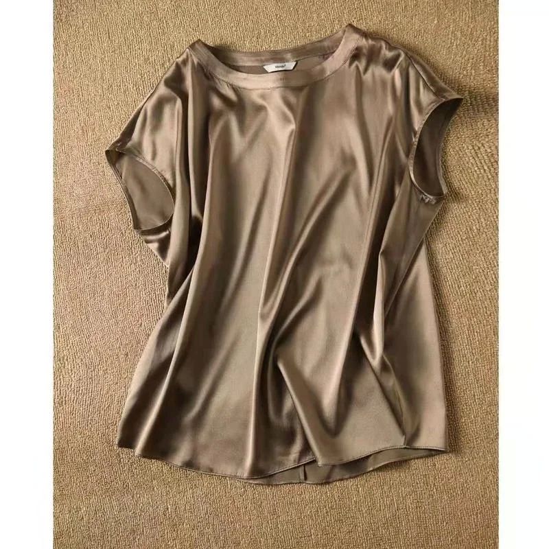 S-4XL Solid Silk Thin Short Sleeve Tees Slip Woman Summer Cl - 图3