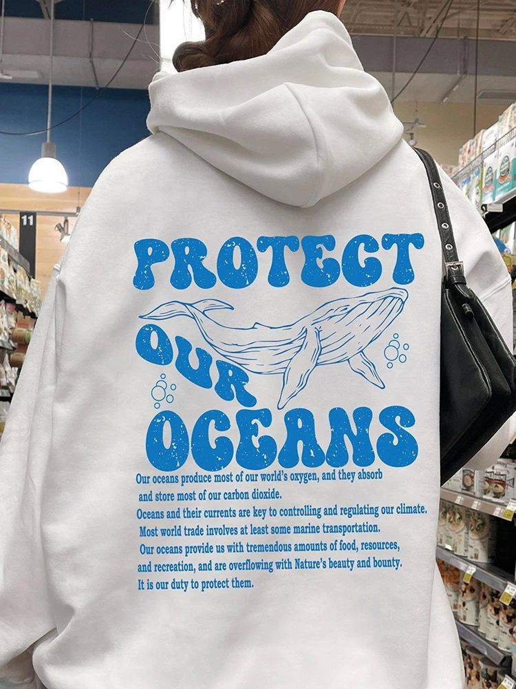 Protect Our Oceans Respect The Local Printed Hooded Women Ho - 图3