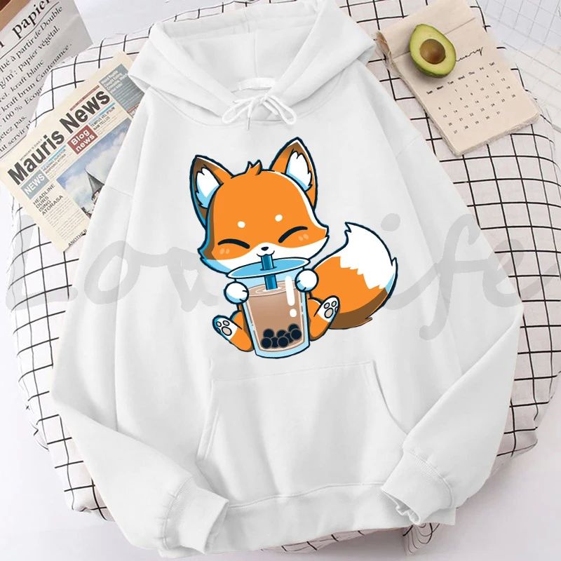 Boba Milk Tea Print Women Hoodies Korean Style Clothes Kawai - 图3