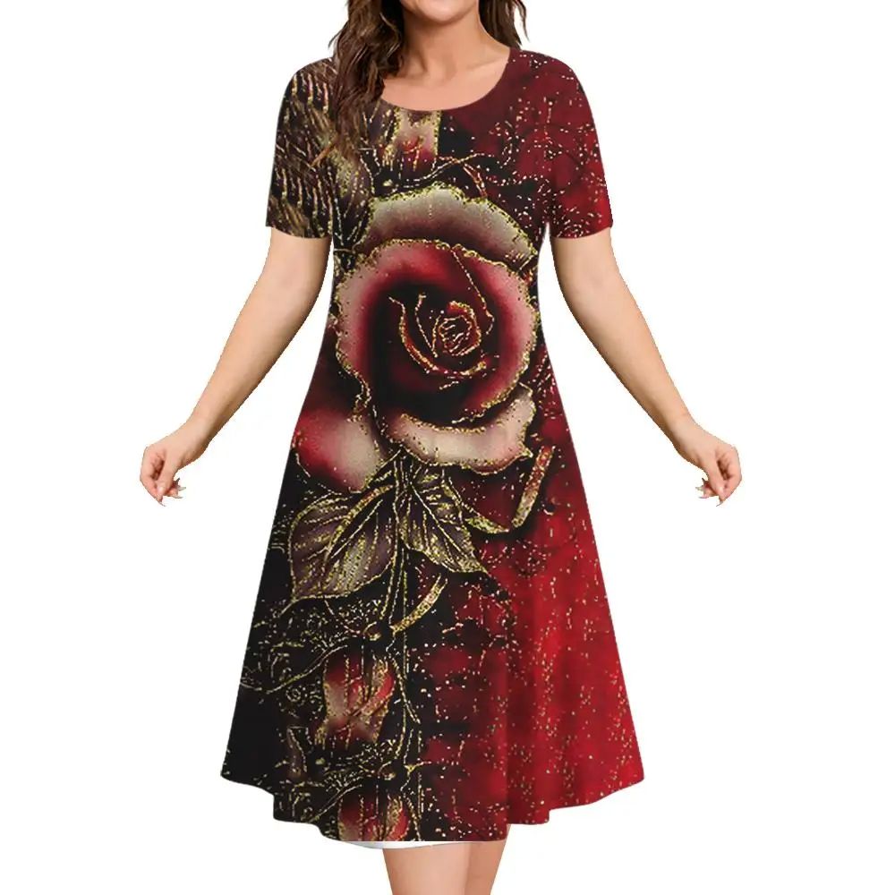 2023 New Women‘s Dresses 3d Flowers Pattern Short Sleeve To - 图0