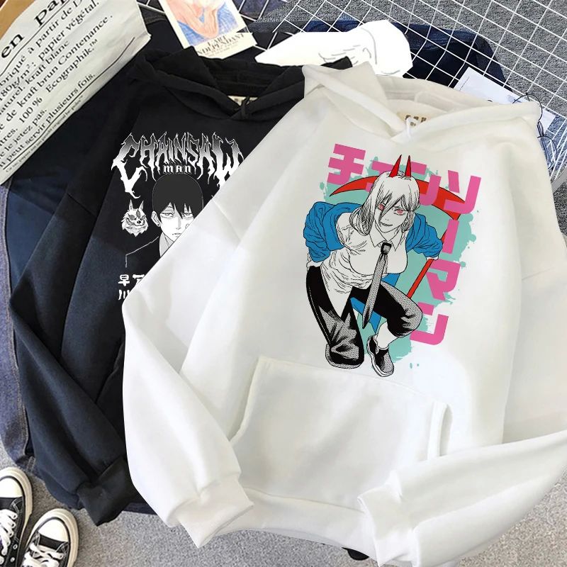 Harajuku Anime Chainsaw Man Power Cute Graphic Print Hooded-图0