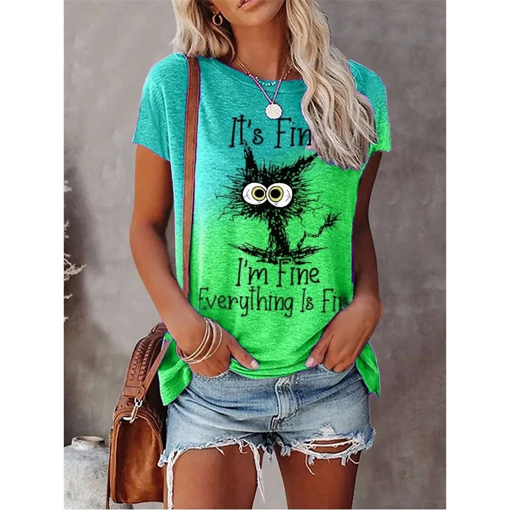 Summer New Women's Fashion T-shirt Round Neck Plus Size Shir - 图0