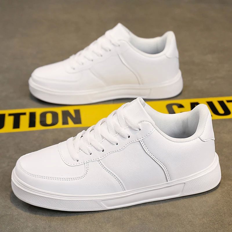 Leather Men White Sneakers Breathable Skateboarding Shoes Me - 图1