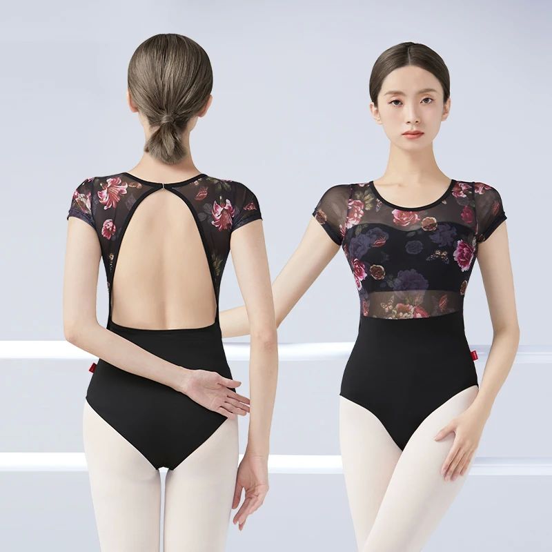 Women Ballet Leotards Backless Gymnastics Leotard Floral Pri-图1