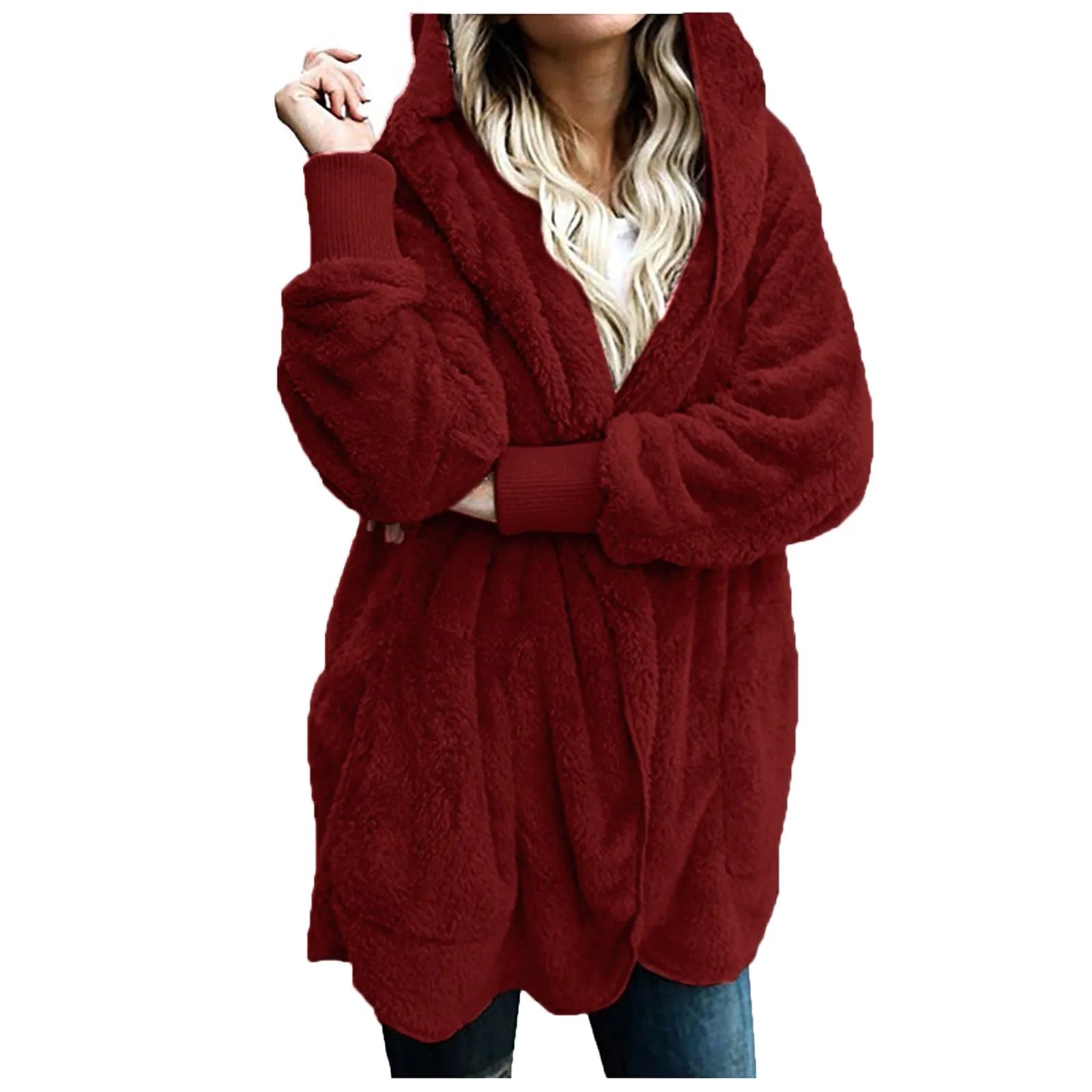 Plus Size Women Winter Warm Coat Jacket Outwear Ladies Cardi-图0