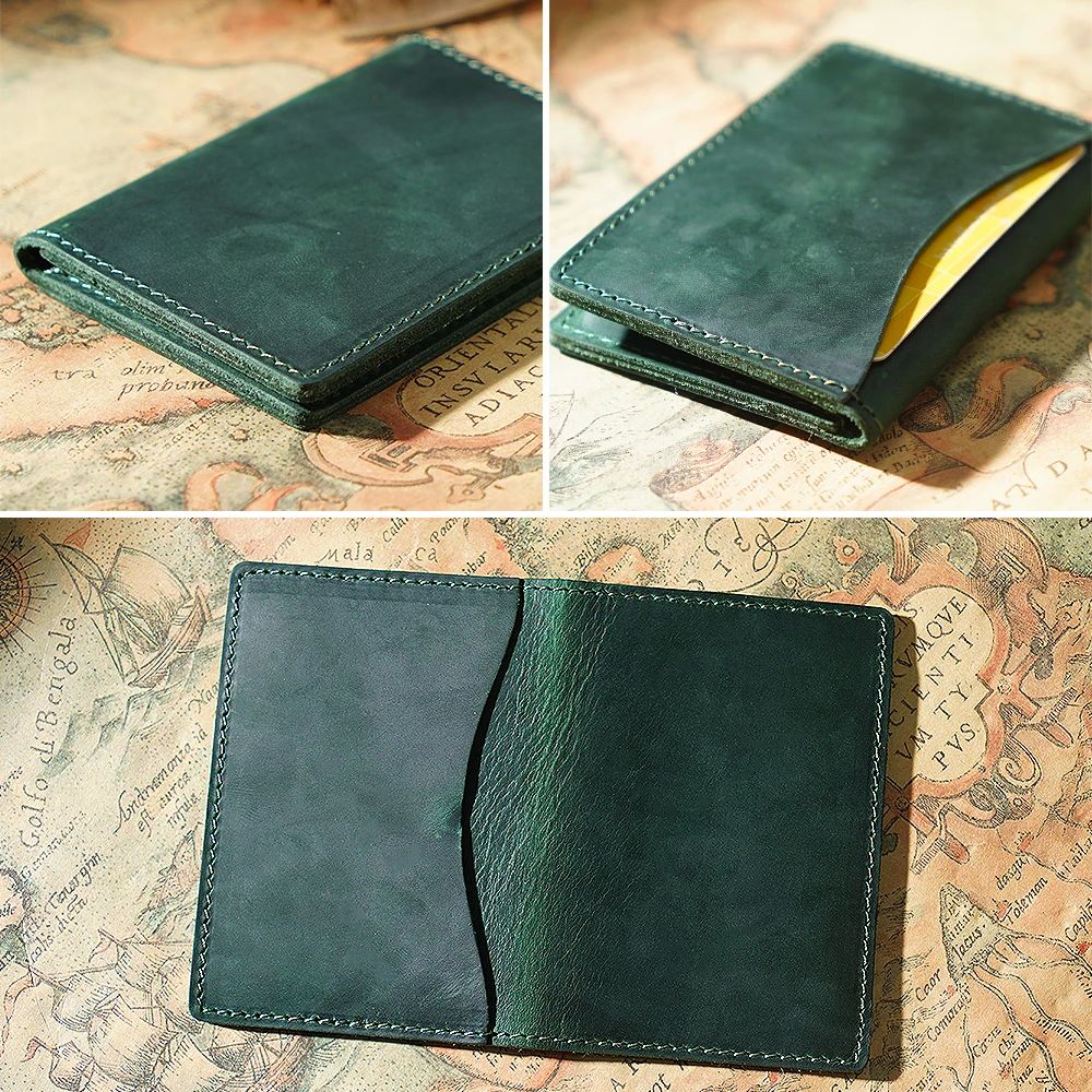 Credit ID Card Holder Vintage Design Crazy Horse Leather Cus - 图1