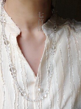 7A天然白水晶项链夏季颈链毛衣链