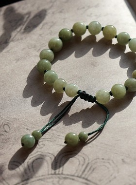 真品翡翠手链玉石珠串情侣绿糯种