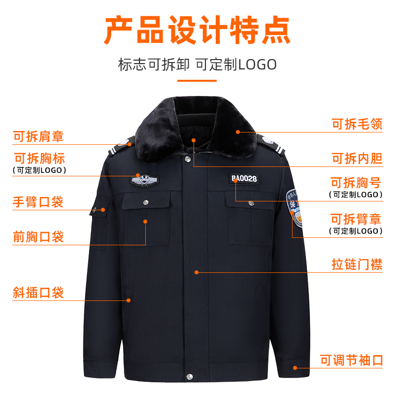 保安服冬装短袄加厚棉服棉袄套装男可拆卸内胆2011式藏青黑色墨绿 - 图2
