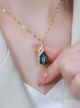 妾之意锁骨链时尚蓝色水晶项链女