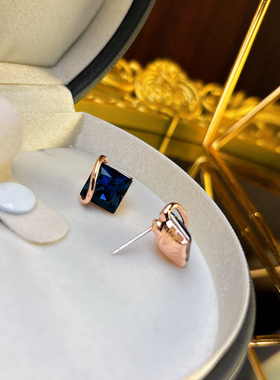 妾毛衣新款之意精致蓝水晶项链耳环女宝色925银针耳钉二件套冷淡