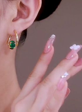 妾之意轻奢绿色水晶锆石女耳环