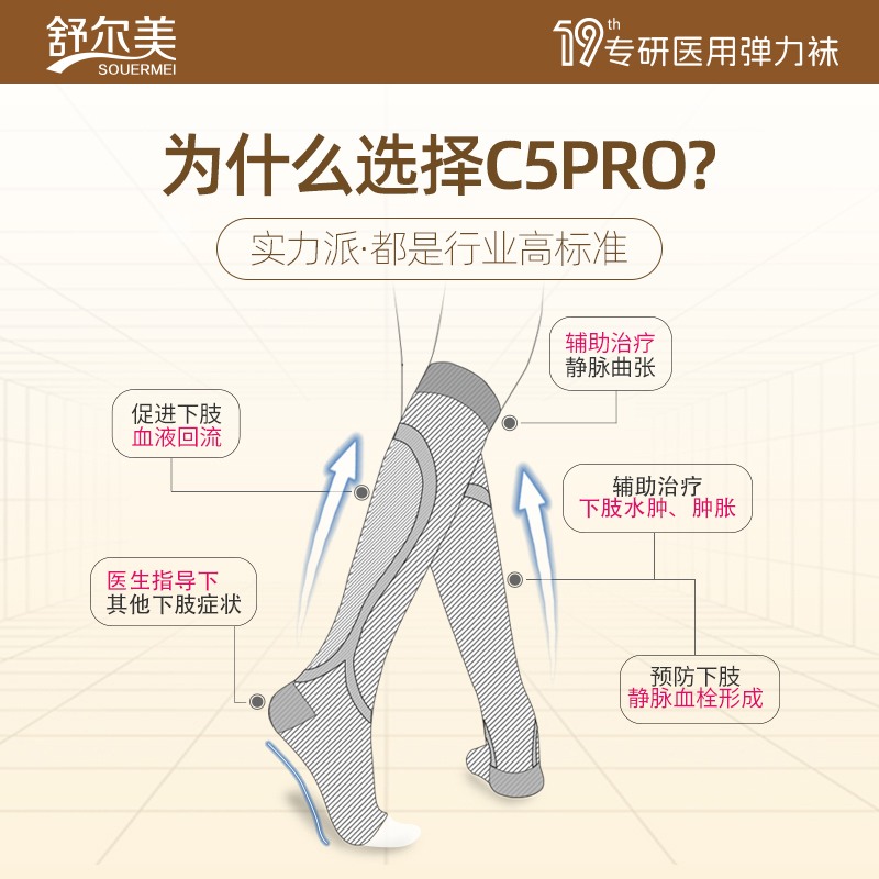 舒尔美C5高端防静脉曲张医用弹力袜医疗型治疗型男士扩张旗舰店女