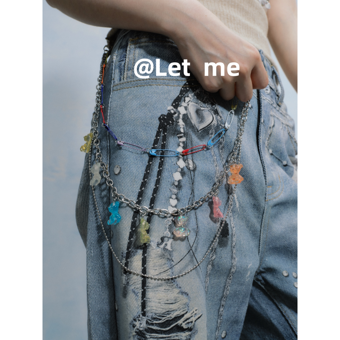 多巴胺亚文化时髦小熊别针裤链可爱腰带装饰夏季牛仔裤子裤链配饰