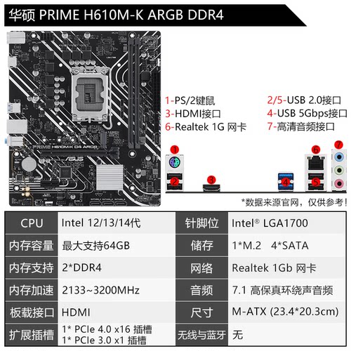 华硕 H610 主板 台式机二手主板 M-ATX主板  支持CPU 12/13/14代 - 图2