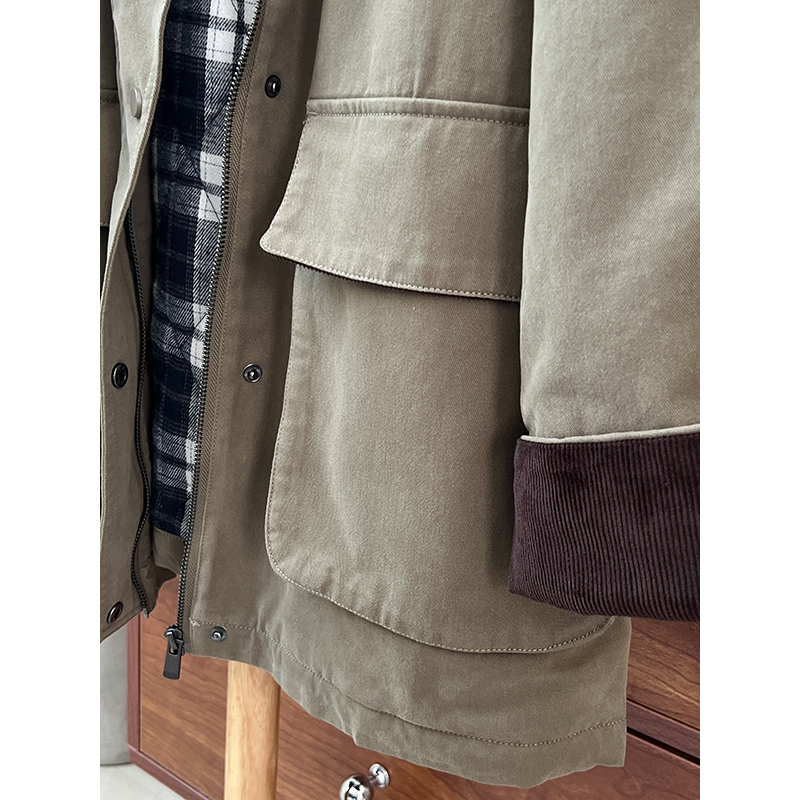 巴恩风撞色灯芯绒翻领棉服女宽松工装风加厚外套韩版保暖棉衣冬款 - 图2