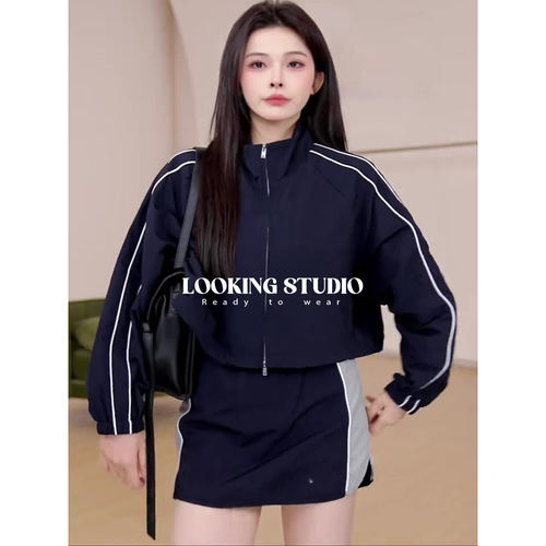 UR&DC2025秋季新款设计感泽西风休闲运动撞色拼接半裙松紧腰短裙 - 图1