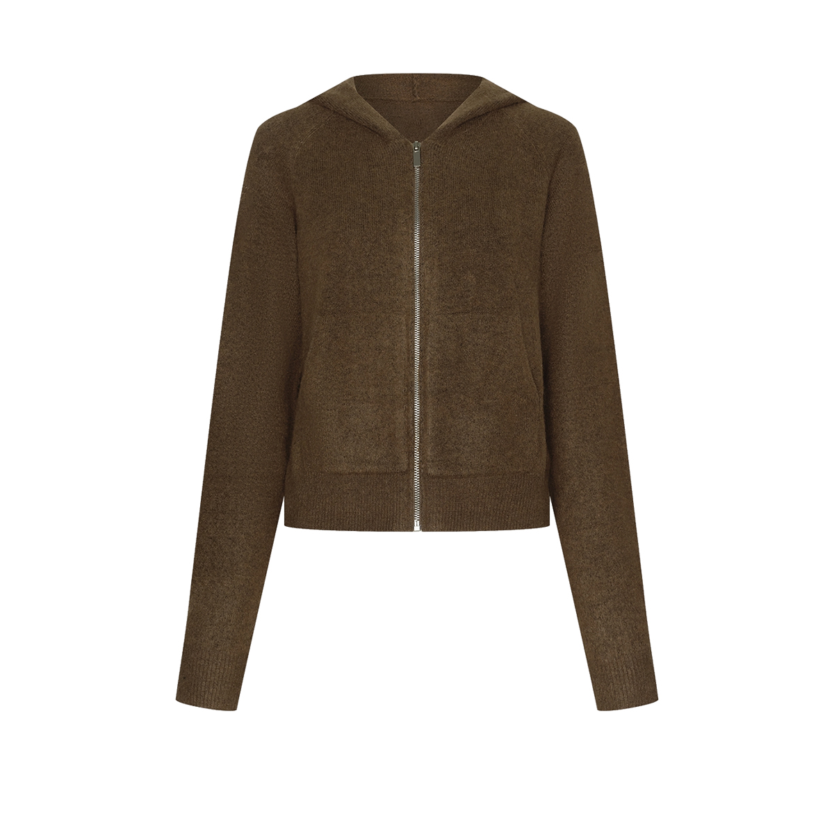 UR&DC2024秋冬新款时尚休闲百搭插肩袖连帽针织衫女短款拉链外套 - 图1