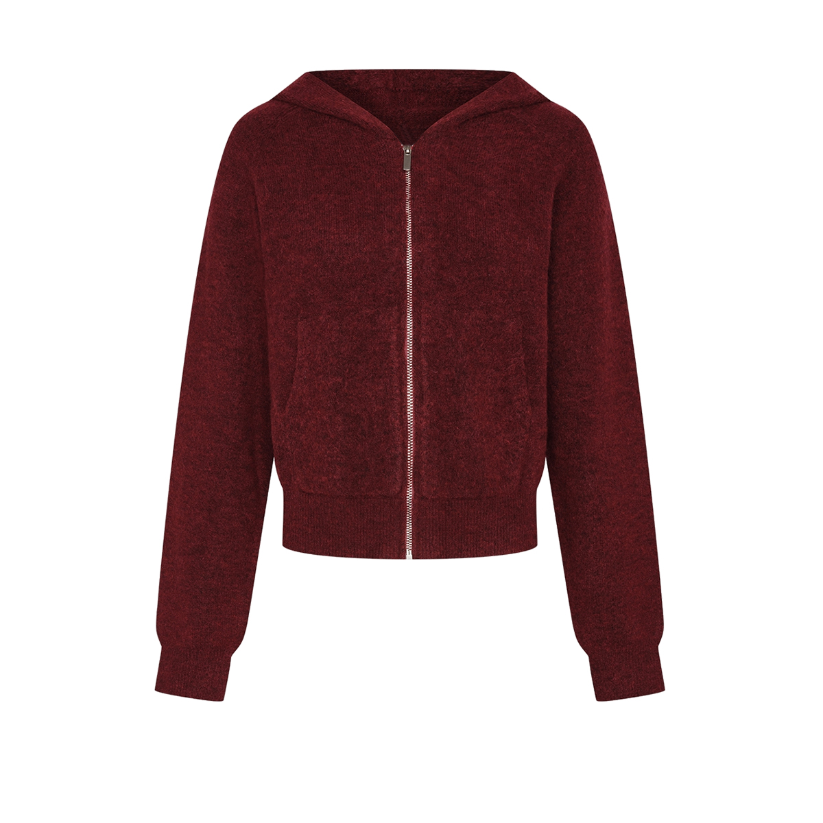 UR&DC2024秋冬新款时尚休闲百搭插肩袖连帽针织衫女短款拉链外套 - 图2