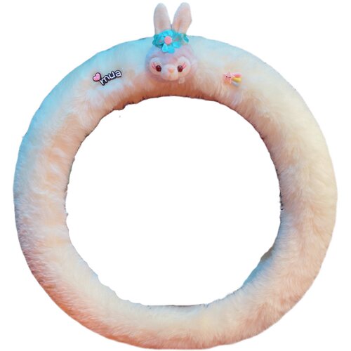 汽车方向盘套冬季獭兔毛冬天保暖可爱白粉卡通车通用把套防滑女款 - 图3