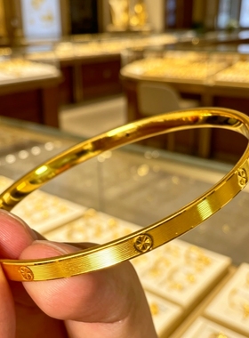 金包银米字车花手镯女款金店同款黄金螺丝纹拉丝简约手环情人节