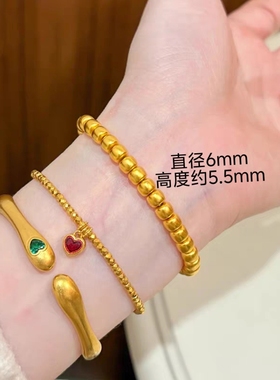 金包银古法老型珠手链男女款实心高保色桶珠手串首饰送女友礼物