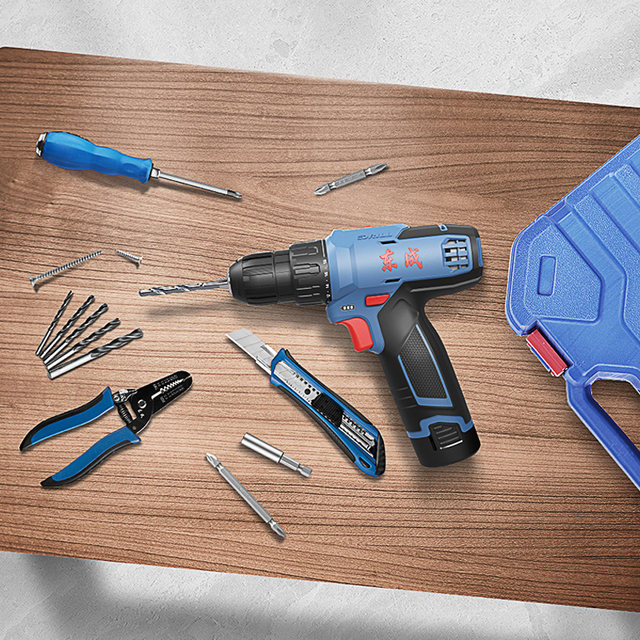 Dongcheng 12V dual-speed lithium battery drill home tool set