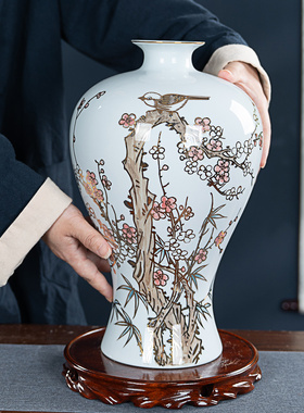 景德镇陶瓷名师手绘描金薄胎花瓶客厅博古架酒柜玄关中式摆件送礼
