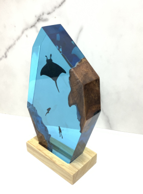 带灯光室内家居饰品实木树脂观赏