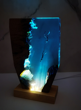 带灯座室内家居饰品实木树脂摆件