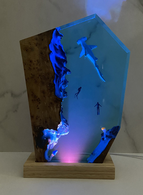 带灯光室内家居饰品实木树脂装饰