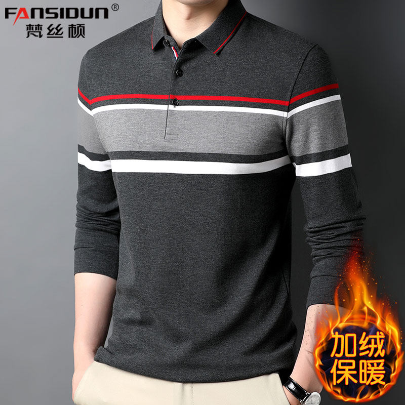 纯棉男长袖加绒加厚中年t裇打底衫 梵丝顿T恤