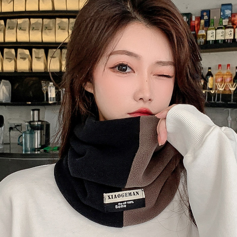 围脖帽子女款冬天加绒骑行防风面罩护颈脖套保暖加厚双层套头围巾 - 图1