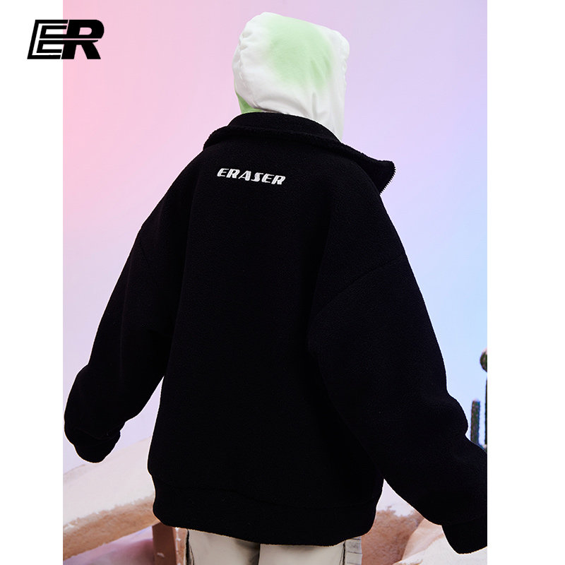 er字母刺绣羊羔毛外套国潮保暖卫衣 er卫衣
