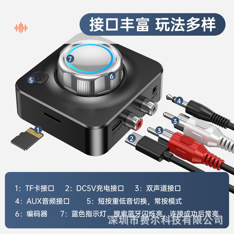 C39蓝牙接收器RCA支持插卡重低音车载蓝牙接收器AUX蓝牙适配器5.0 - 图0